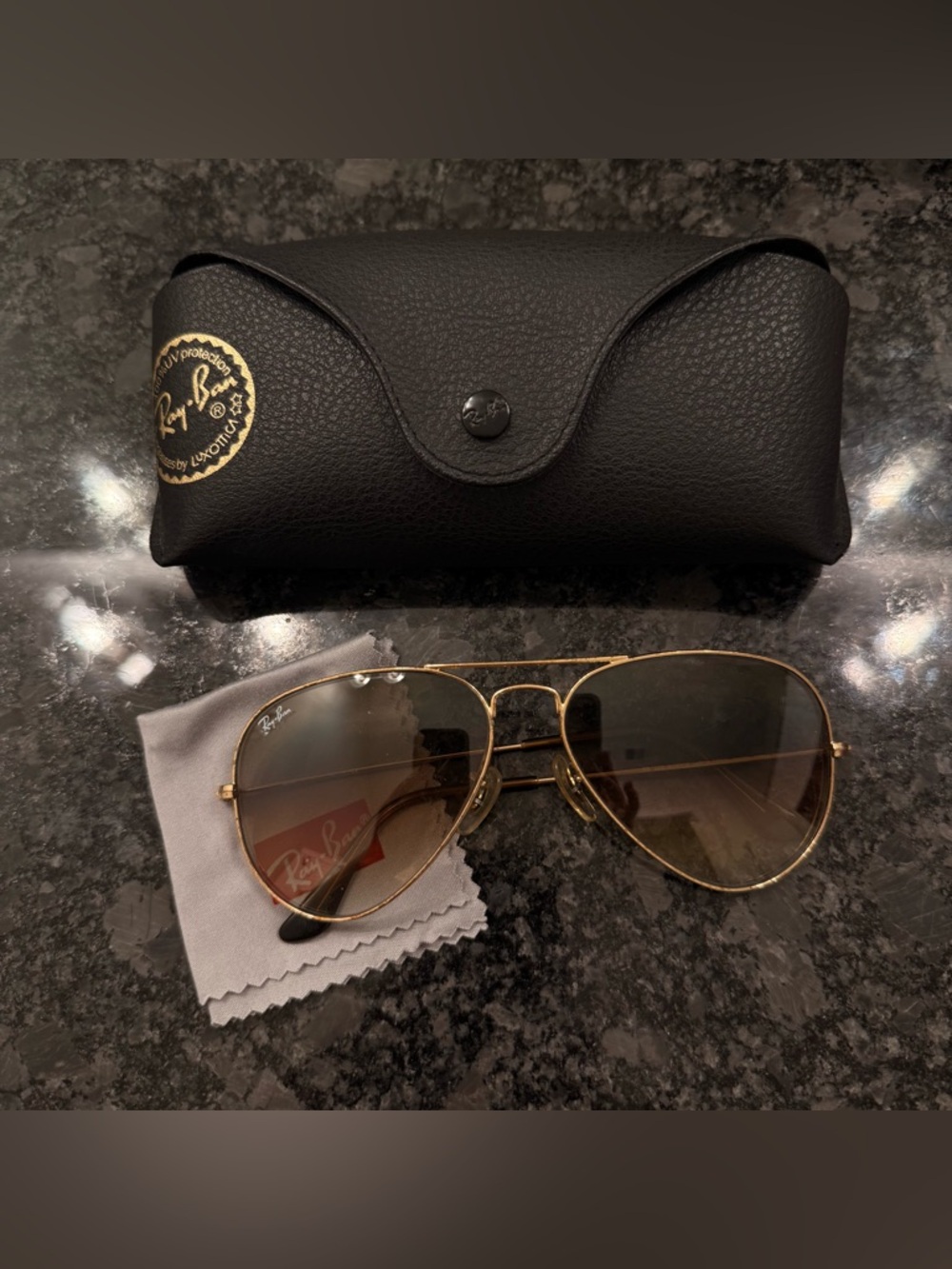 Ray-Ban Gold Frame Sunglasses with Brown Gradient Lenses
